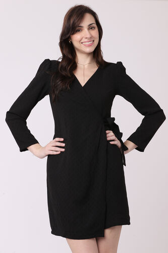 Black Dobby Straight Dress, Black, image 1